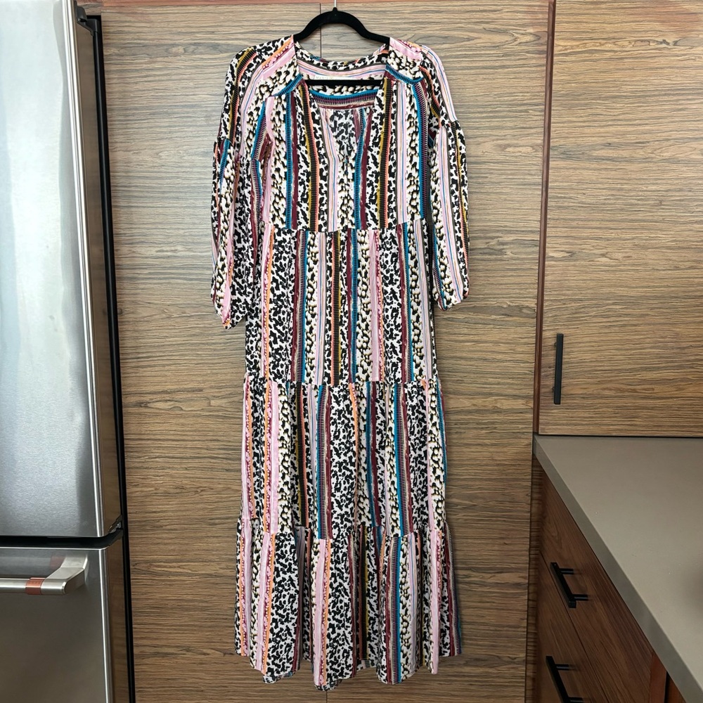 Marie Oliver XS Silk Mixed Print Maxi Dress